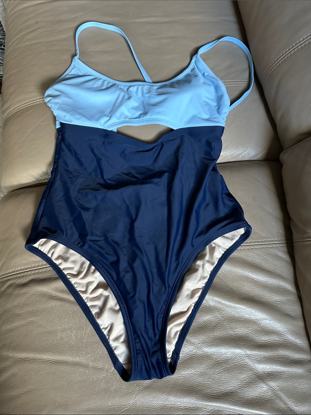 Kona Sol Navy and Light Blue One-Piece Swimsuit